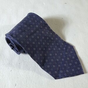 Coach Necktie Mens Navy Blue Silk Geometric Diamond Pattern Handmade Tie